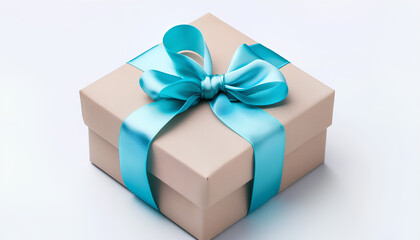 Obraz premium Gift box with blue bow on white background. International Women's Day celebration