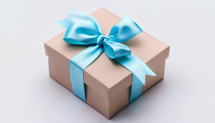 Obraz premium Gift box with blue bow on white background. International Women's Day celebration