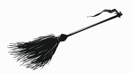 Silhouette monochrome broom with a long handle. vector