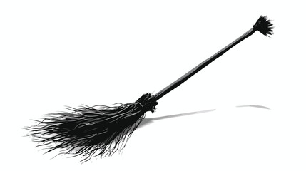 Silhouette monochrome broom with a long handle. vector