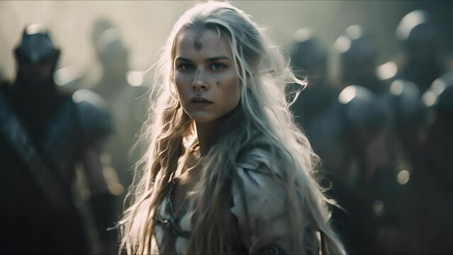 Beautiful elf woman. Fantasy medieval background. The concept of medieval history, life and culture. Ai-generated.