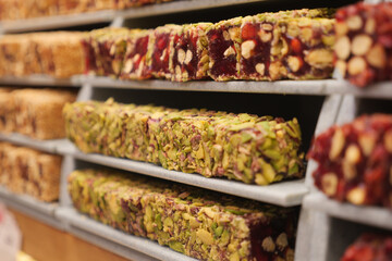Turkish traditional sweet Turkish delight sold in the market