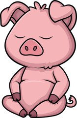 Cartoon pig character meditating vector illustration