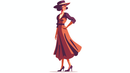 Smiling elegant woman standing in dress and hat vector