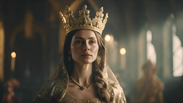 Beautiful queen. Fantasy medieval background. The concept of medieval history, life and culture. Ai-generated.