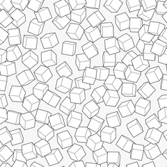 Abstract black line white cubes seamless pattern on grey. Minimal print.