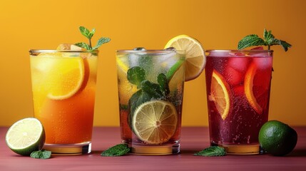 Different Types of Drinks in Glasses - obrazy, fototapety, plakaty