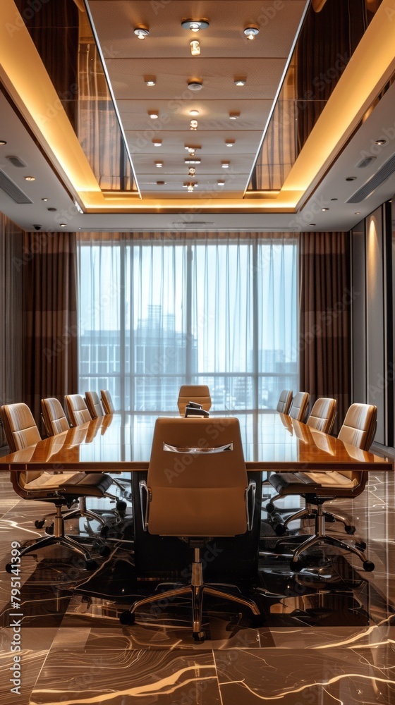 Canvas Prints A large conference room with a long table and many chairs