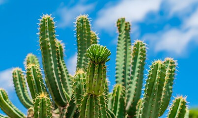 Close-up image of lush green cactus, Generative AI 