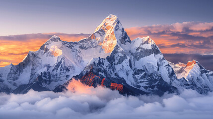 View of Mount Ama Dallam and Lhotse at sunrise 