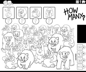 counting game with cartoon bears wild animals coloring page
