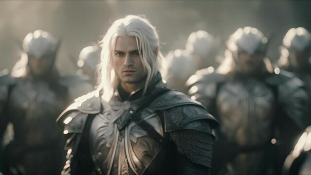 Warrior knight in armor. Fantasy medieval background. The concept of medieval history, life and culture. Ai-generated.