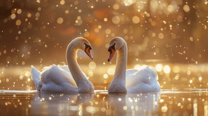 Two White Swans on Water