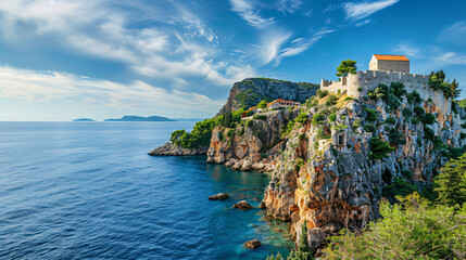 View of the cliffs from Castello fortress in Petrovac - obrazy, fototapety, plakaty