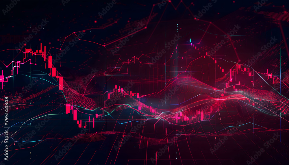 Fototapete dark red background with exchange rate changes on the stock exchange