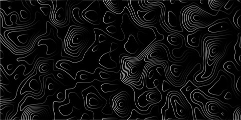 Contour map wavy background. Abstract Geographic Gradient line mountain on Black background. Geography scheme and terrain. Topography grid map. Stylized topographic contour map backdrop.