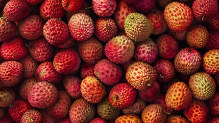 Close-up shot highlighting the vibrant colors and textures of fresh lychees