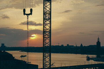 A construction crane in city