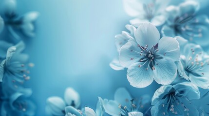 Blossoming branch of cherry on a blue background. toning