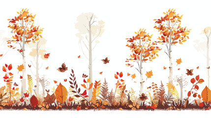 Autumn forest decor on white background Vector illustration