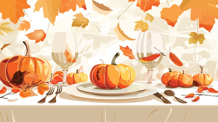Naklejka na ściany i meble Autumn table setting on light background Vector illustration