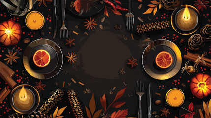 Autumn table setting with different spices cones 
