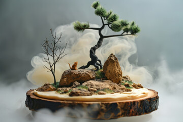 Stunning miniature mountain ecosystem on a decorated cake
