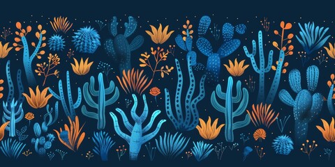 Fototapeta na wymiar Floral Desert Night Illustration