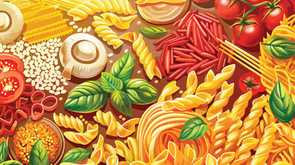 Banner for World Pasta Day with dry pasta and spices
