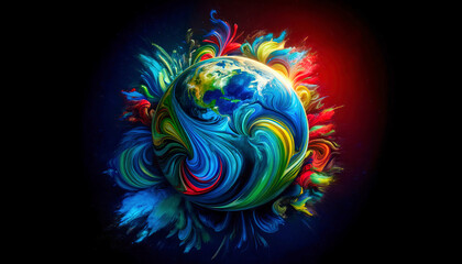 Vibrant Earth with swirling colors of blue, green, and red, evoking energy and movement in space.