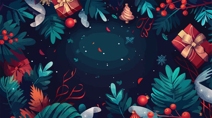 Beautiful Christmas composition on dark background Vector - obrazy, fototapety, plakaty