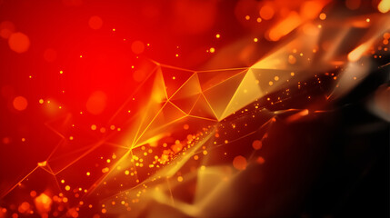 Abstract geometric orange and black color background with bokeh light, polygon, low poly pattern. 3d illustration.
