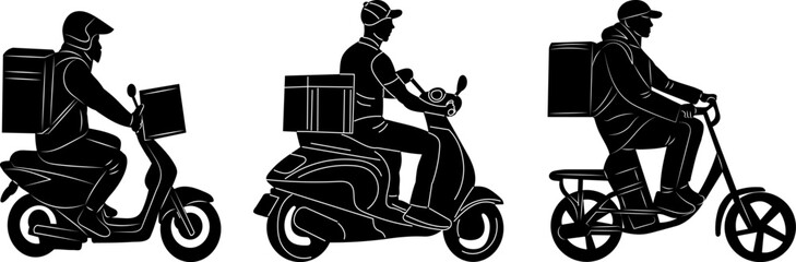 couriers on a moped silhouette on a white background vector
