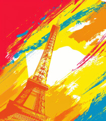  Olympic torch in front of Eiffel Tower,Paris Olympic Games concept. 