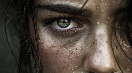 Close up of a woman with freckles on her face