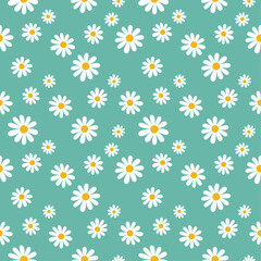 Daisy flower seamless on editable background illustration. Pretty floral pattern for print. Flat design vector. Spring and summer seamless. Flowers seamless design. Cute floral print.