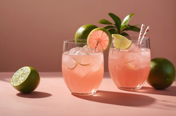 Fototapeta premium A glass full of Grapefruit Lime Spritzer on the table, summer refreshing drink. 