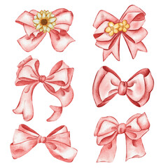 Ribbons bow illustrations hand painted watercolor styles Collection, Watercolor Ribbon Bow Collection Set