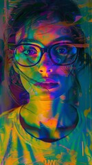 modern art poster design of human closeup portraitstylish vibrant color and mix media technic retro color human face abstract graphic accent colour