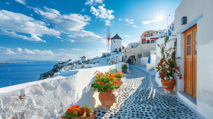 White architecture in Santorini island Greece. 