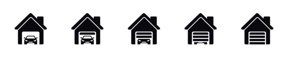Icon car in garage. Simple garage symbol. Isolated graphic illustration house for car. Transport garage set icon in vector design style