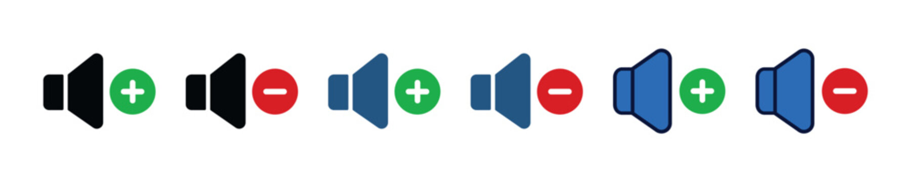 Icon volume increase and decrease. Modern symbol sound mute. Add Sound or volume. Set icons volume in vector design style