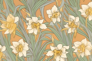 Daffodil flower wallpaper pattern flower - obrazy, fototapety, plakaty