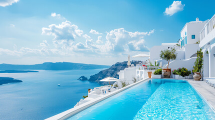 White architecture on Santorini island Greece. Luxury - obrazy, fototapety, plakaty