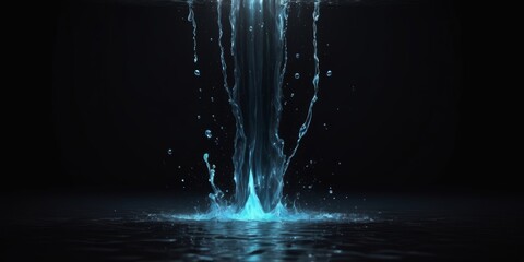 Dynamic water cover photo with banner space, dark with water rolling and waves crashing with black background