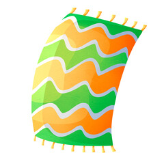 Beach towel with green and orange stripes, belonging to person relaxing on sea and visiting resort