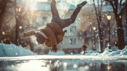 Man falling on slippery street.
