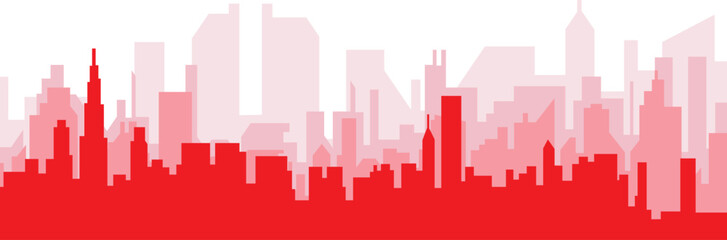 Fototapeta premium Red panoramic city skyline poster with reddish misty transparent background buildings of CHICAGO, UNITED STATES