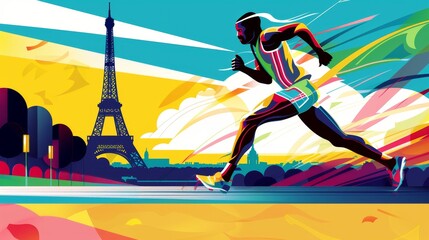 Olympics 2024 , Abstract illustration of athletes competing in various Olympic sports, ideal for sports and competition themes.