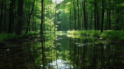 Peaceful moment of reflection captured in a quiet forest